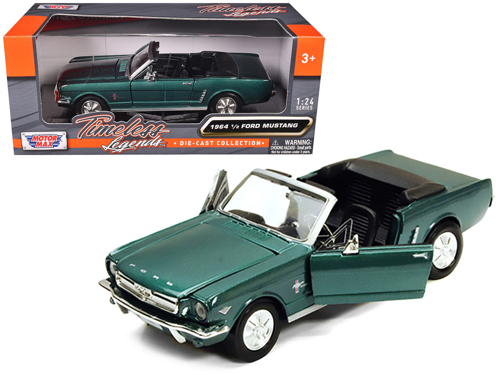1964 1/2 Ford Mustang Convertible Green Metallic 1/24 Diecast Model Car by Motormax-0