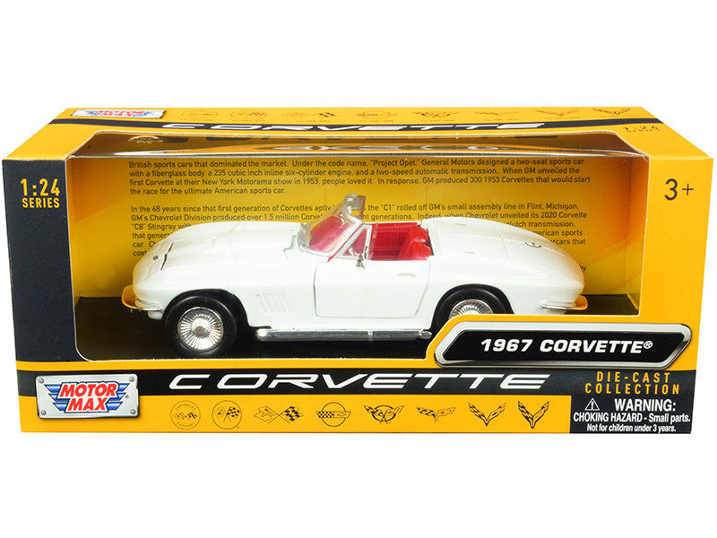 1967 Chevrolet Corvette C2 Convertible White with Red Interior "History of Corvette" Series 1/24 Diecast Model Car by Motormax-0