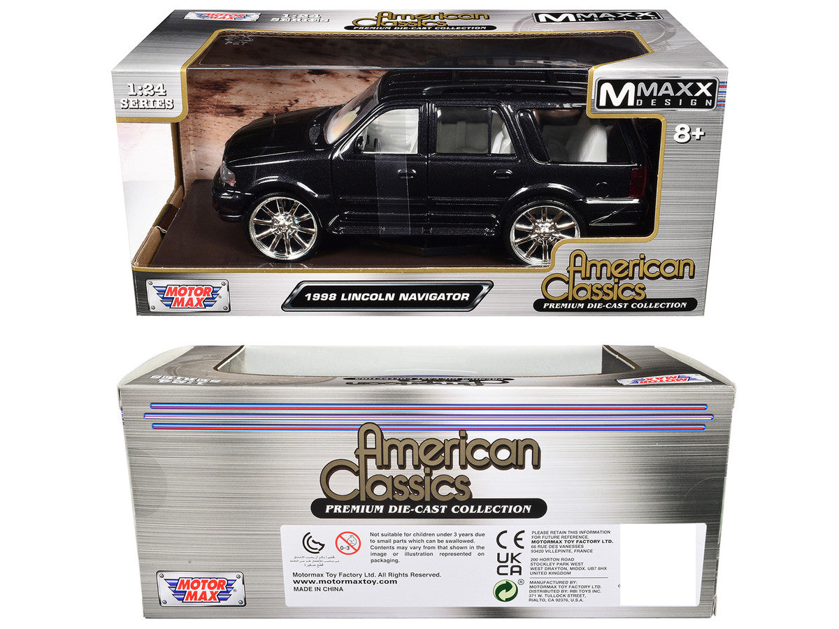 1998 Lincoln Navigator Black Metallic with White Interior "Maxx Design" "American Classics" Series 1/24 Diecast Model Car by Motormax-2
