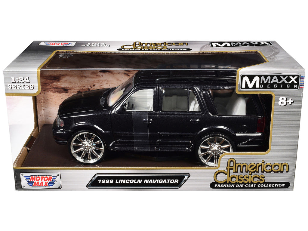 1998 Lincoln Navigator Black Metallic with White Interior "Maxx Design" "American Classics" Series 1/24 Diecast Model Car by Motormax-0