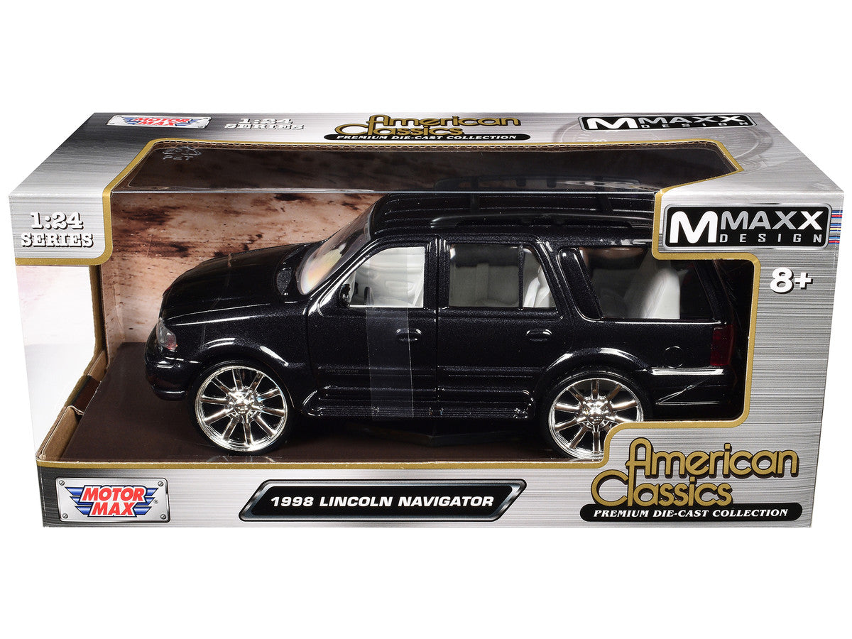 1998 Lincoln Navigator Black Metallic with White Interior "Maxx Design" "American Classics" Series 1/24 Diecast Model Car by Motormax-0