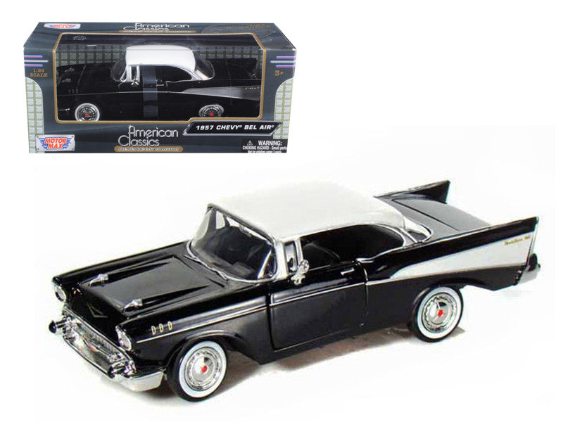 1957 Chevrolet Bel Air Black with White Top 1/24 Diecast Model Car by Motormax-0