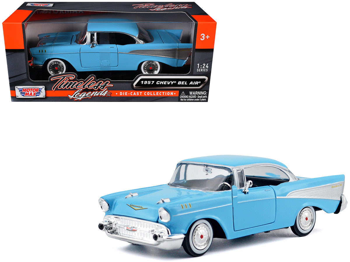 1957 Chevrolet Bel Air Light Blue "Timeless Legends" Series 1/24 Diecast Model Car by Motormax-4
