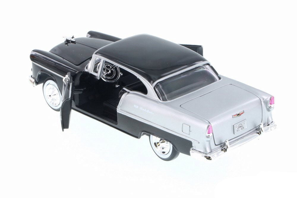 1955 Chevrolet Bel Air Black and Silver 1/24 Diecast Model Car by Motormax-1
