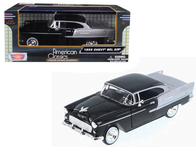 1955 Chevrolet Bel Air Black and Silver 1/24 Diecast Model Car by Motormax-0