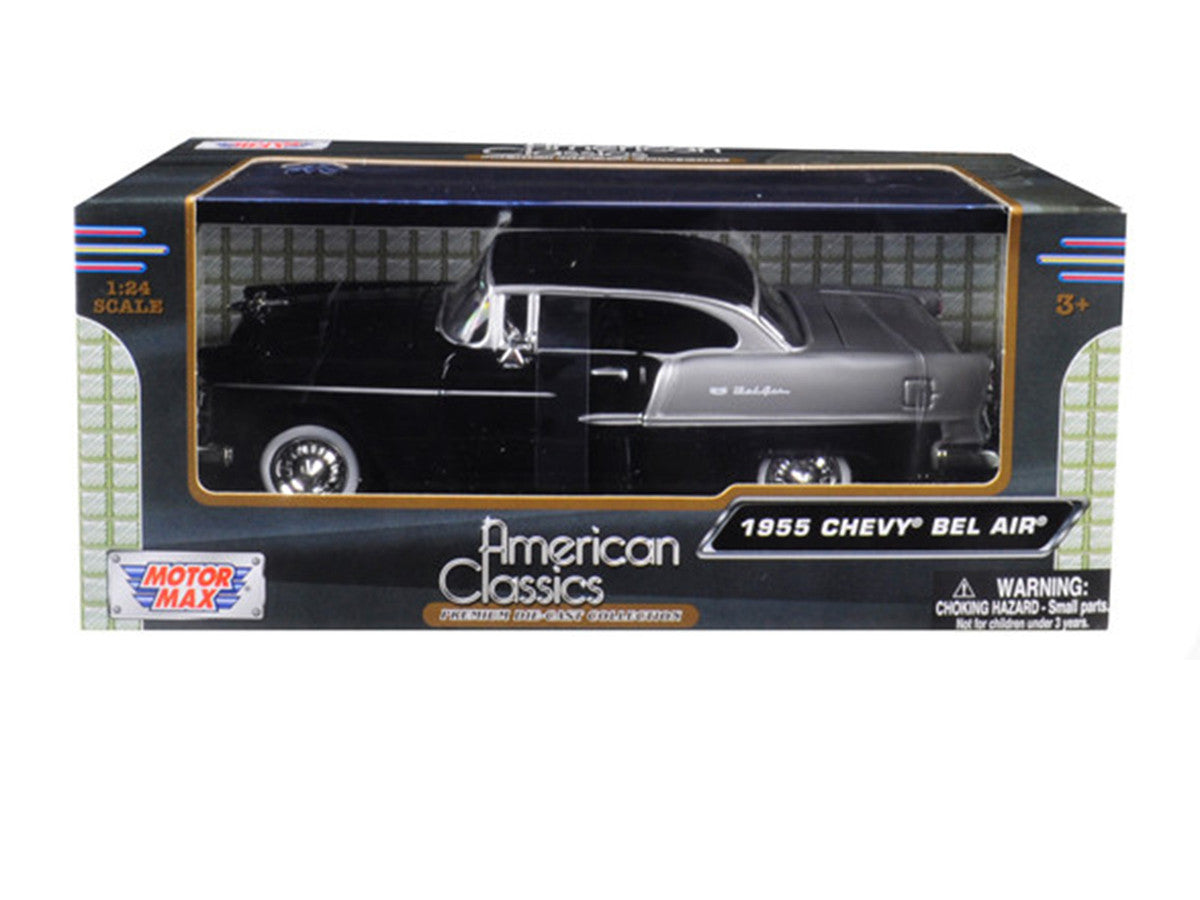 1955 Chevrolet Bel Air Black and Silver 1/24 Diecast Model Car by Motormax-2