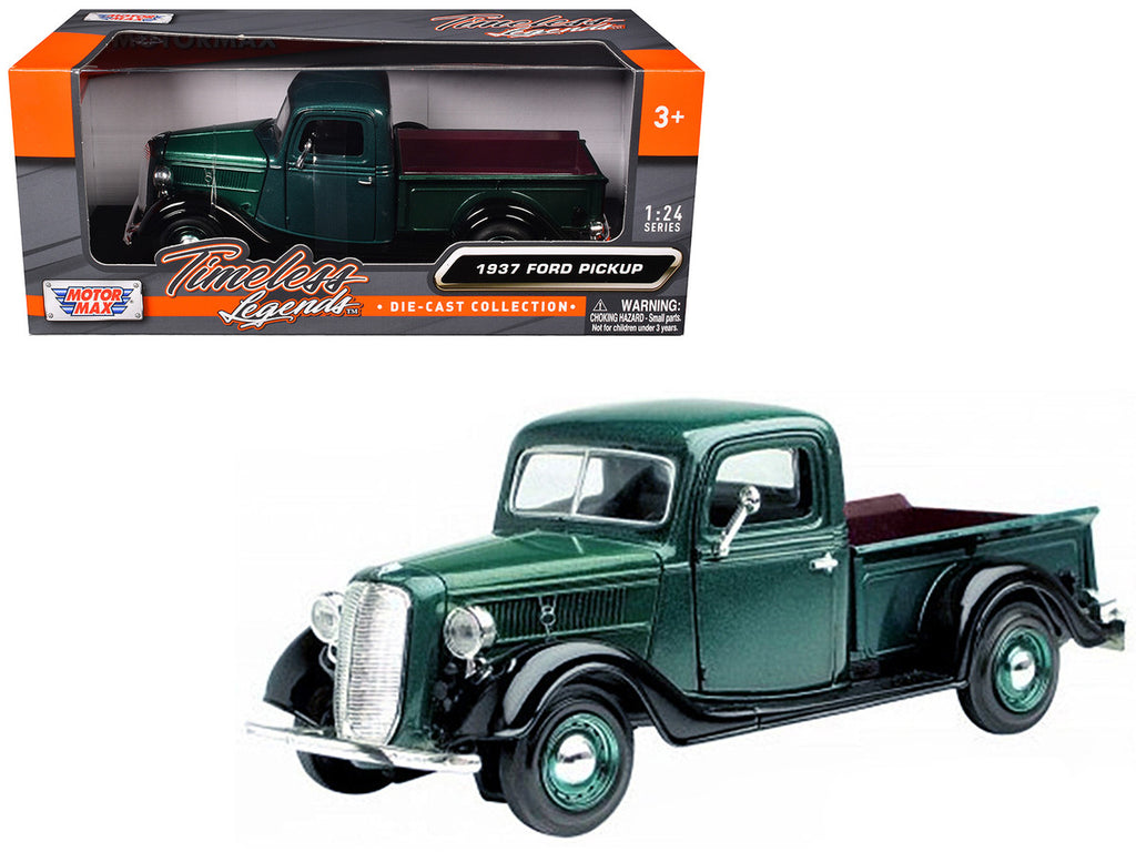 1937 Ford Pickup Truck Green and Black 1/24 Diecast Model Car by Motormax-2