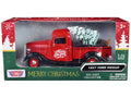 1937 Ford Pickup Truck Red and Black "Merry Christmas" with Tree Accessory 1/24 Diecast Model Car by Motormax-0