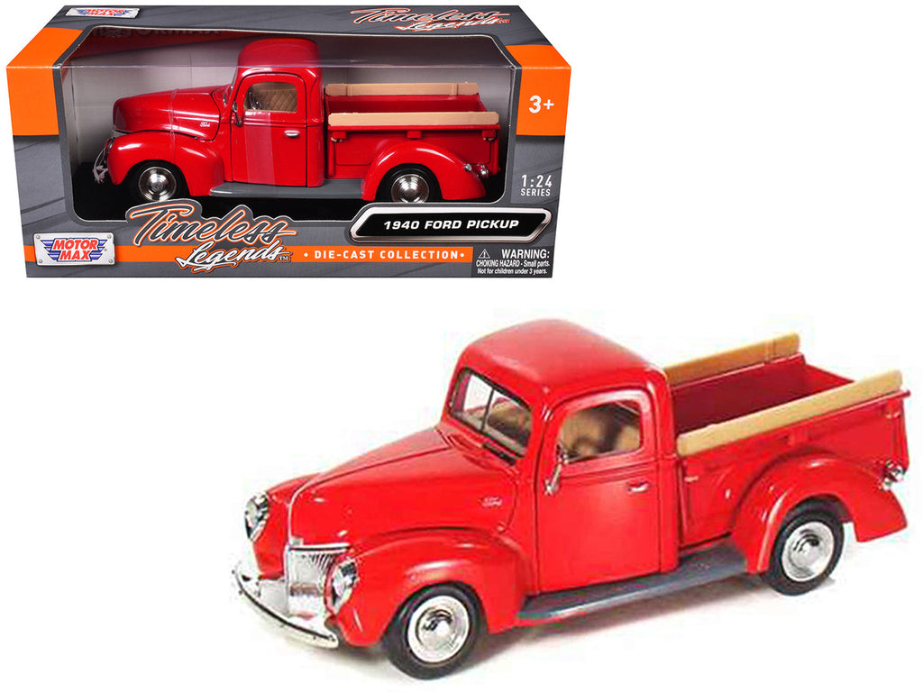 1940 Ford Pickup Truck Red 1/24 Diecast Model Car by Motormax-2