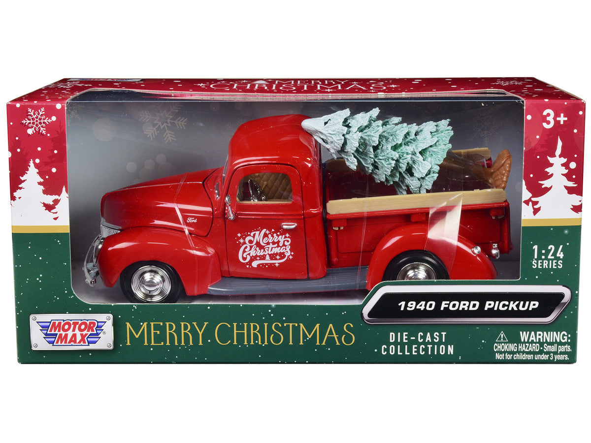 1940 Ford Pickup Truck Red "Merry Christmas" with Tree Accessory 1/24 Diecast Model Car by Motormax-2