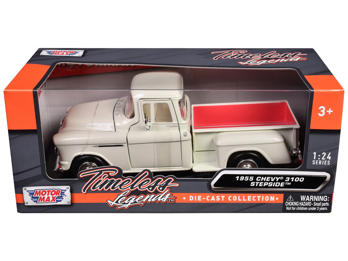 1955 Chevrolet 3100 Stepside Pickup Truck Cream with White Interior "Timeless Legends" Series 1/24 Diecast Model Car by Motormax-2