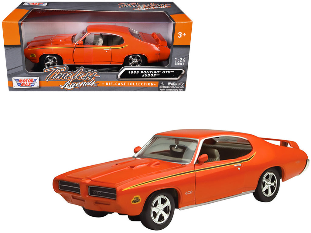 1969 Pontiac GTO Judge Orange with Stripes 1/24 Diecast Model Car by Motormax-3