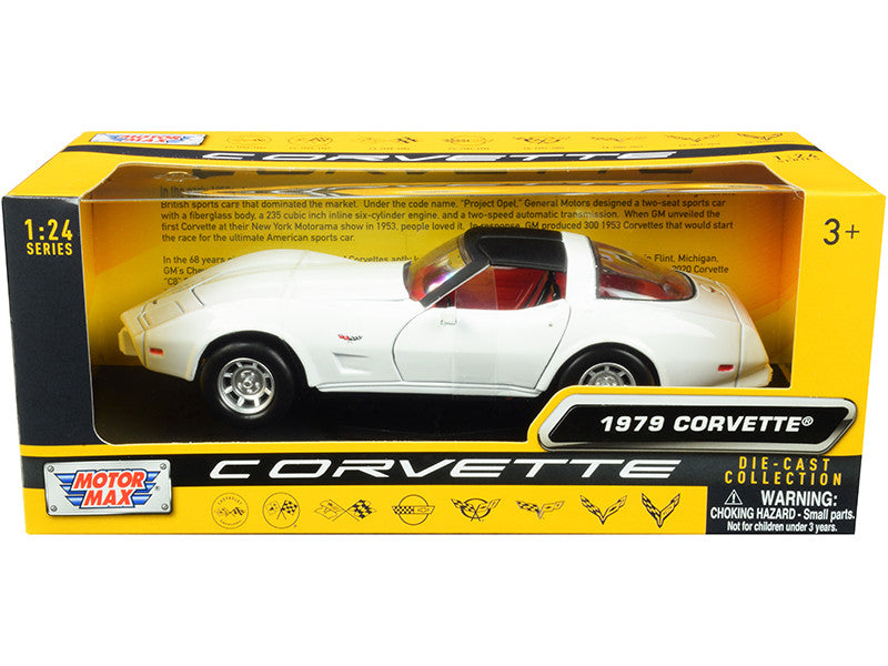 1979 Chevrolet Corvette C3 White with Black Top and Red Interior "History of Corvette" Series 1/24 Diecast Model Car by Motormax-0