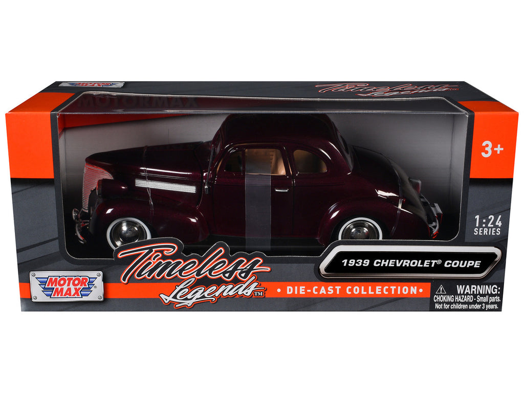 1939 Chevrolet Coupe Burgundy 1/24 Diecast Model Car by Motormax-1