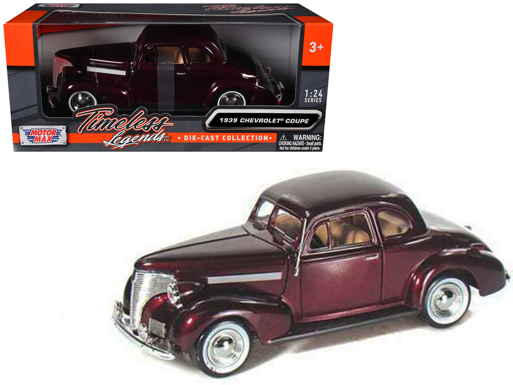 1939 Chevrolet Coupe Burgundy 1/24 Diecast Model Car by Motormax-2