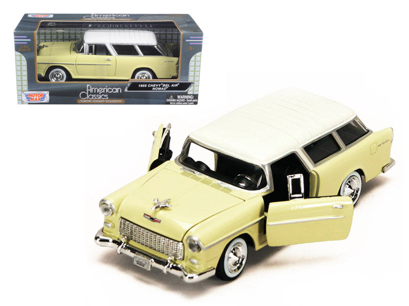 1955 Chevrolet Bel Air Nomad Yellow with White Top 1/24 Diecast Model Car by Motormax-0