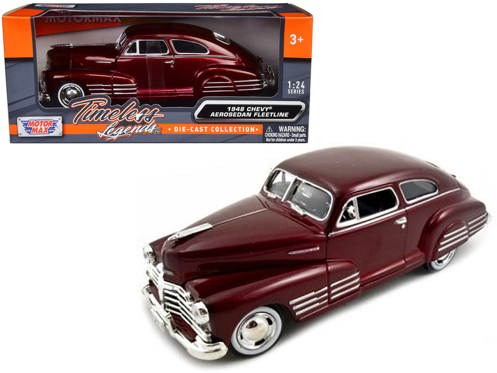 1948 Chevrolet Aerosedan Fleetline Dark Red Metallic 1/24 Diecast Model Car by Motormax-2