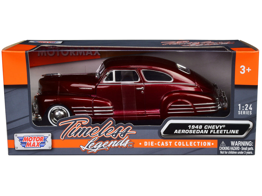1948 Chevrolet Aerosedan Fleetline Dark Red Metallic 1/24 Diecast Model Car by Motormax-1
