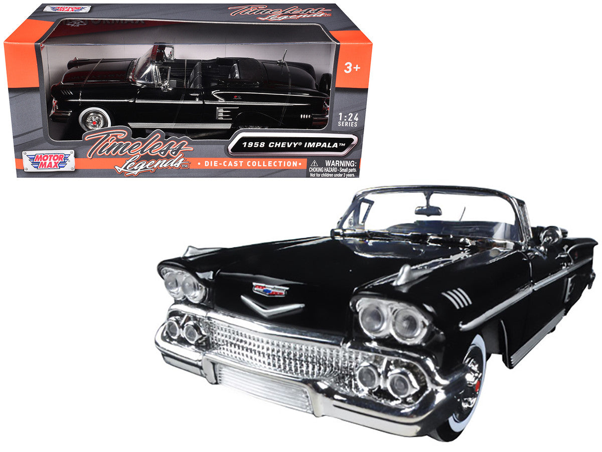 1958 Chevrolet Impala Convertible Black 1/24 Diecast Model Car by Motormax-2