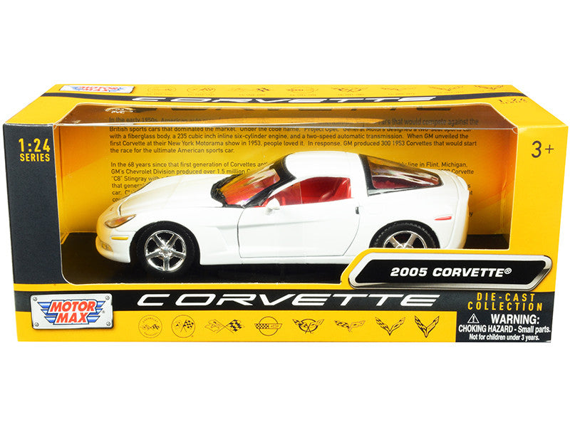 2005 Chevrolet Corvette C6 White with Red Interior "History of Corvette" Series 1/24 Diecast Model Car by Motormax-0