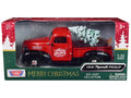 1941 Plymouth Pickup Truck Red and Black "Merry Christmas" with Tree Accessory 1/24 Diecast Model Car by Motormax-0