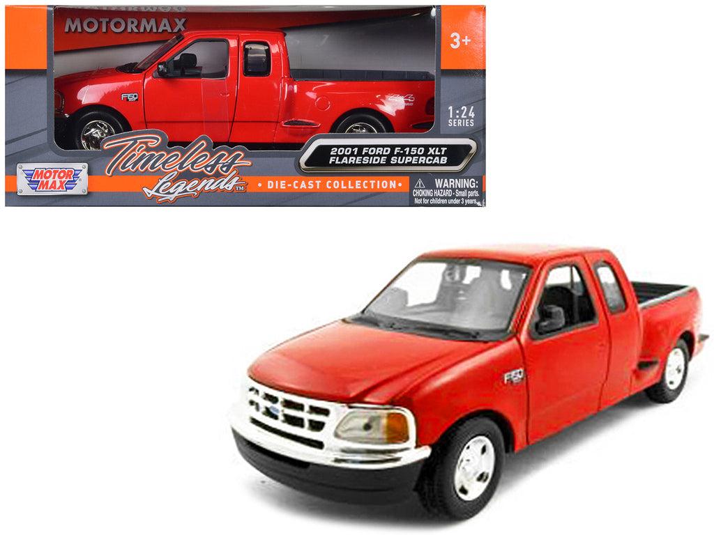 2001 Ford F-150 XLT Flareside Supercab Pickup Truck Red 1/24 Diecast Model Car by Motormax-0