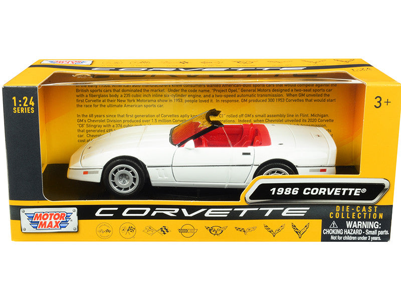 1986 Chevrolet Corvette C4 Convertible White with Red Interior "History of Corvette" Series 1/24 Diecast Model Car by Motormax-0