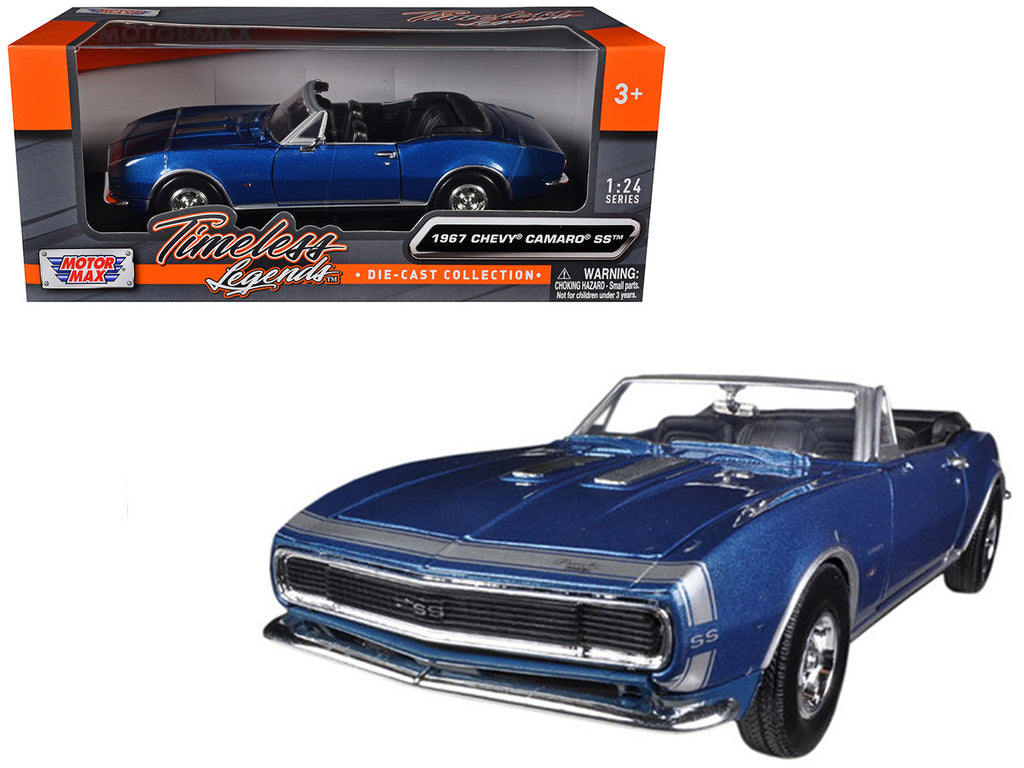 1967 Chevrolet Camaro SS Convertible Blue Metallic 1/24 Diecast Model Car by Motormax-3