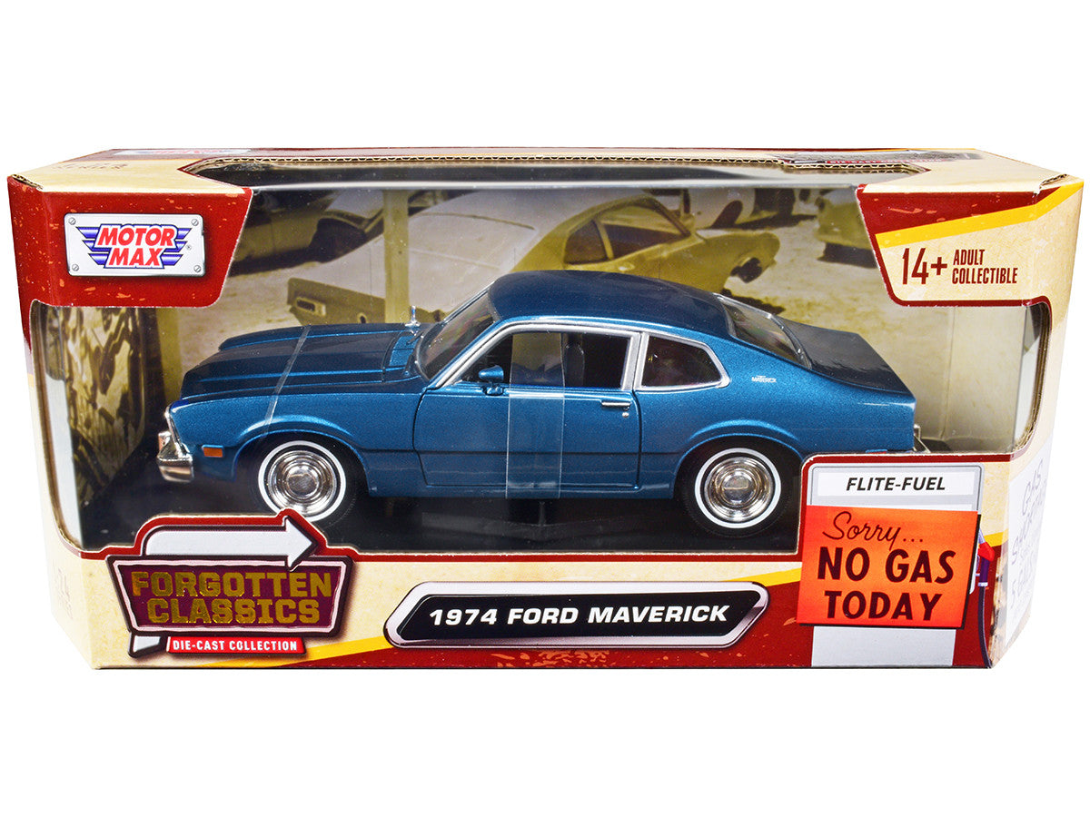 1974 Ford Maverick Blue Metallic "Forgotten Classics" Series 1/24 Diecast Model Car by Motormax-0