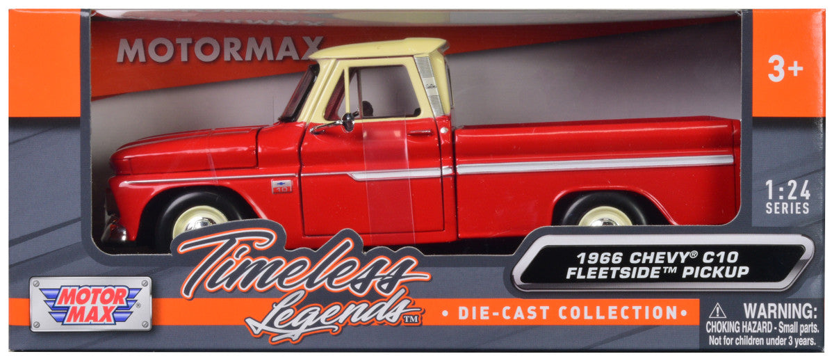 1966 Chevrolet C10 Fleetside Pickup Truck Red with Cream Top "American Classics" 1/24 Diecast Model Car by Motormax-0
