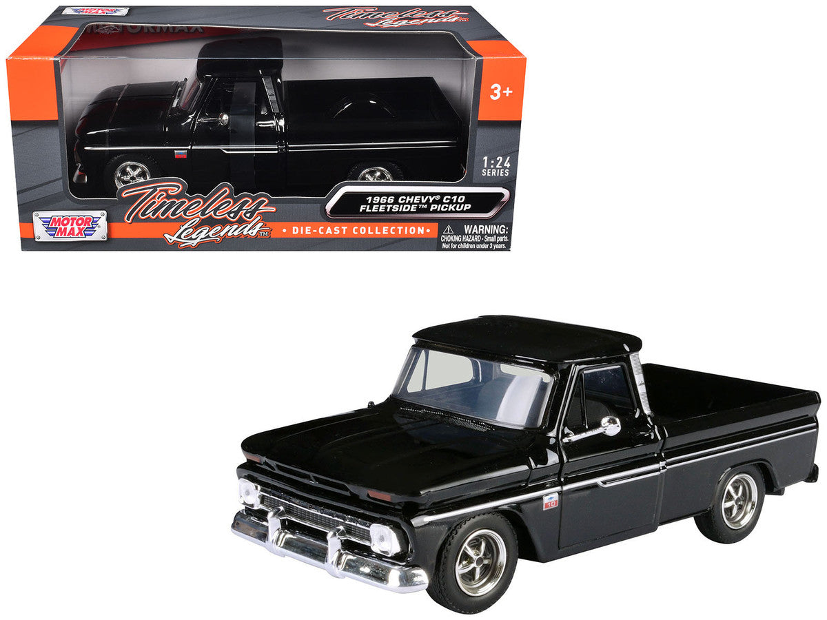 1966 Chevrolet C10 Fleetside Pickup Truck Black "Maxx Design" "Timeless Legends" Series 1/24 Diecast Model Car by Motormax-4