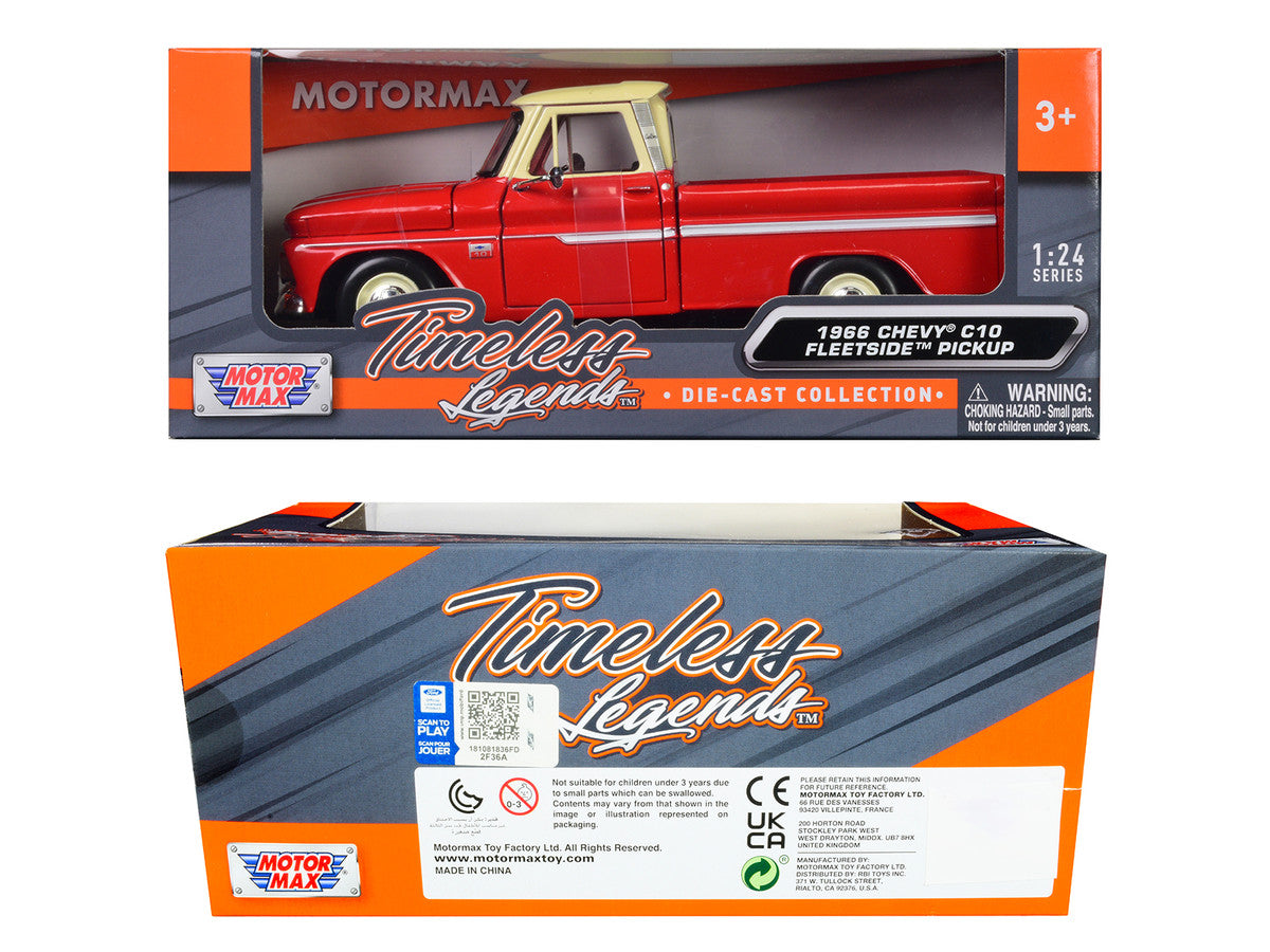 1966 Chevrolet C10 Fleetside Pickup Truck Red with Cream Top "American Classics" 1/24 Diecast Model Car by Motormax-2
