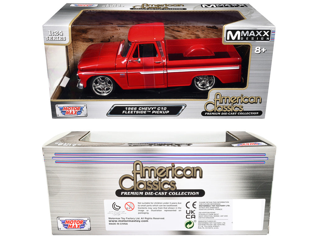1966 Chevrolet C10 Fleetside Pickup Truck Red "Maxx Design" "American Classics" Series 1/24 Diecast Model Car by Motormax-2
