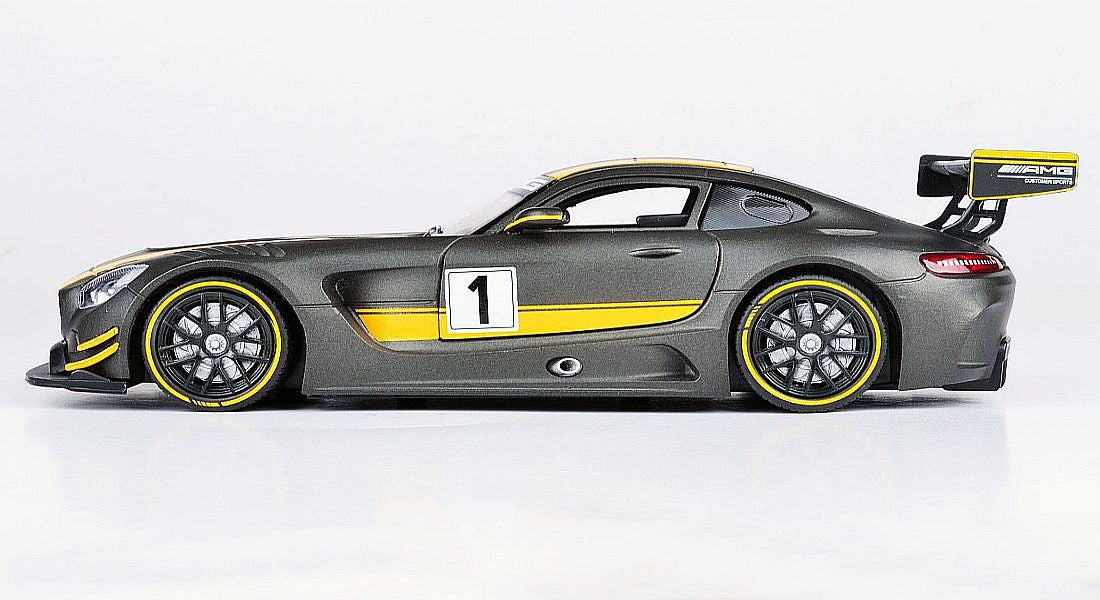 Mercedes AMG GT3 #1 Matt Gray with Yellow Stripes "GT Racing" 1/24 Diecast Model Car by Motormax-1