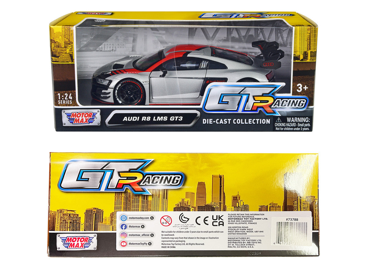 Audi R8 LMS GT3 Silver Metallic with Graphics "GT Racing" Series 1/24 Diecast Model Car by Motormax-2