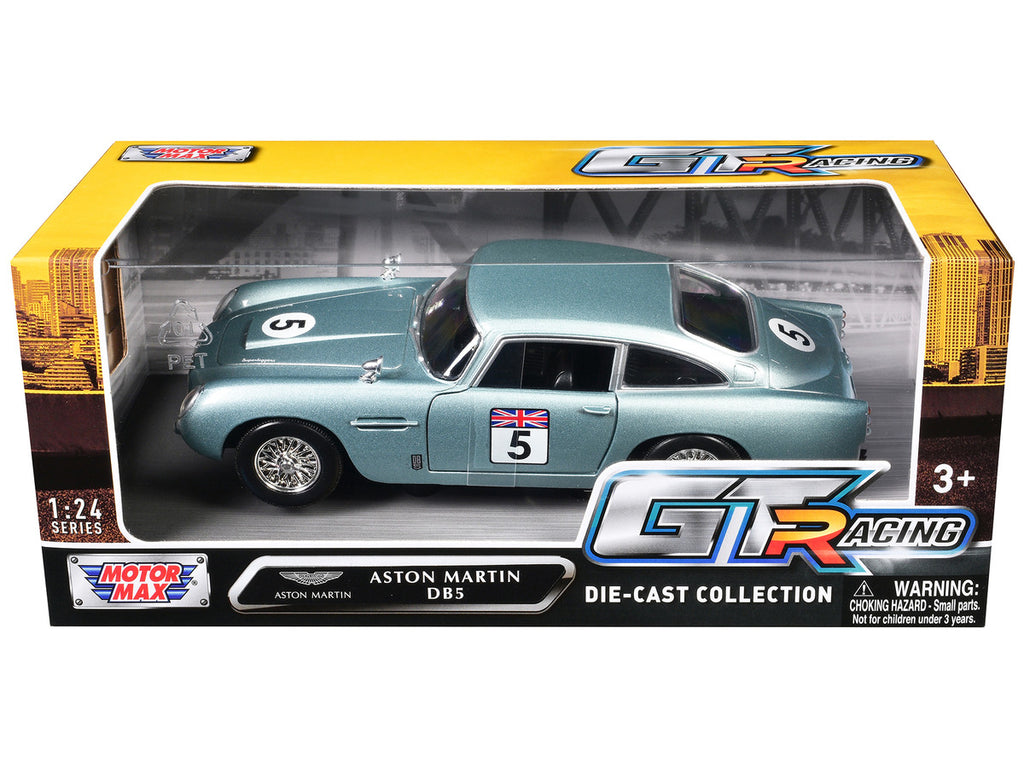 Aston Martin DB5 RHD (Right Hand Drive) #5 Light Blue Metallic "GT Racing" Series 1/24 Diecast Model Car by Motormax-1