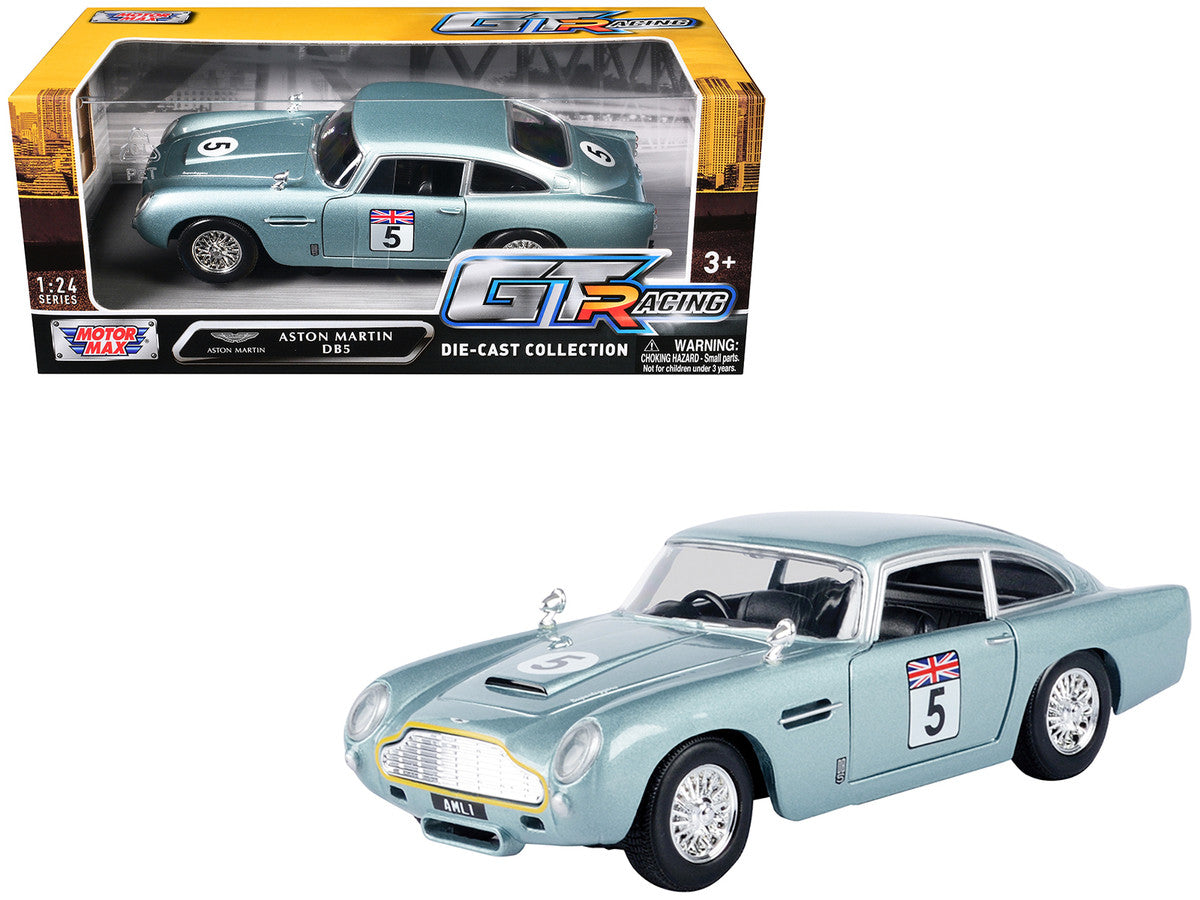 Aston Martin DB5 RHD (Right Hand Drive) #5 Light Blue Metallic "GT Racing" Series 1/24 Diecast Model Car by Motormax-2