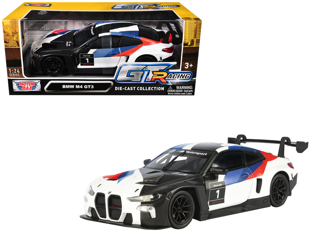 BMW M4 GT3 #1 White with Black Blue and Red Graphics "GT Racing" Series 1/24 Diecast Model Car by Motormax-4