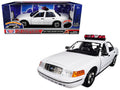 2001 Ford Crown Victoria Police Car Plain White with Flashing Light Bar and Front and Rear Lights and Sounds 1/18 Diecast Model Car by Motormax-0
