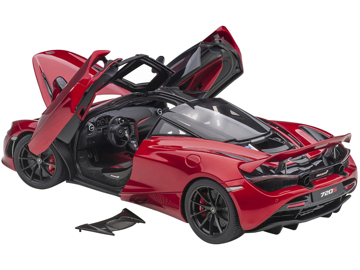Mclaren 720S Memphis Red Metallic with Black Top and Carbon Accents 1/18 Model Car by Autoart-1