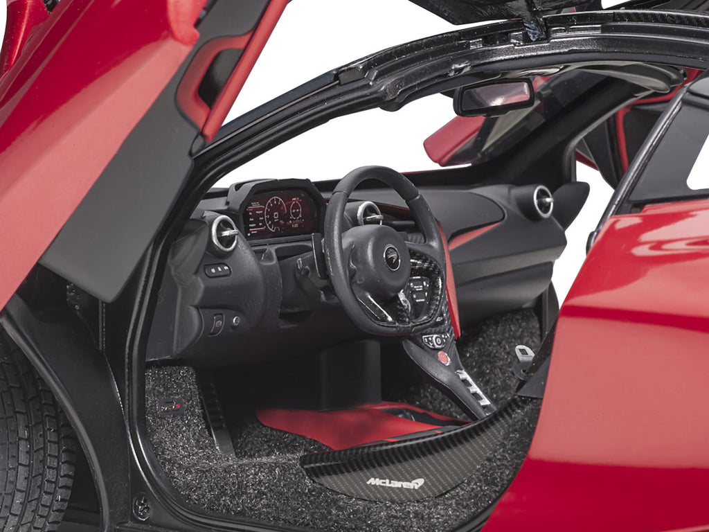 Mclaren 720S Memphis Red Metallic with Black Top and Carbon Accents 1/18 Model Car by Autoart-2