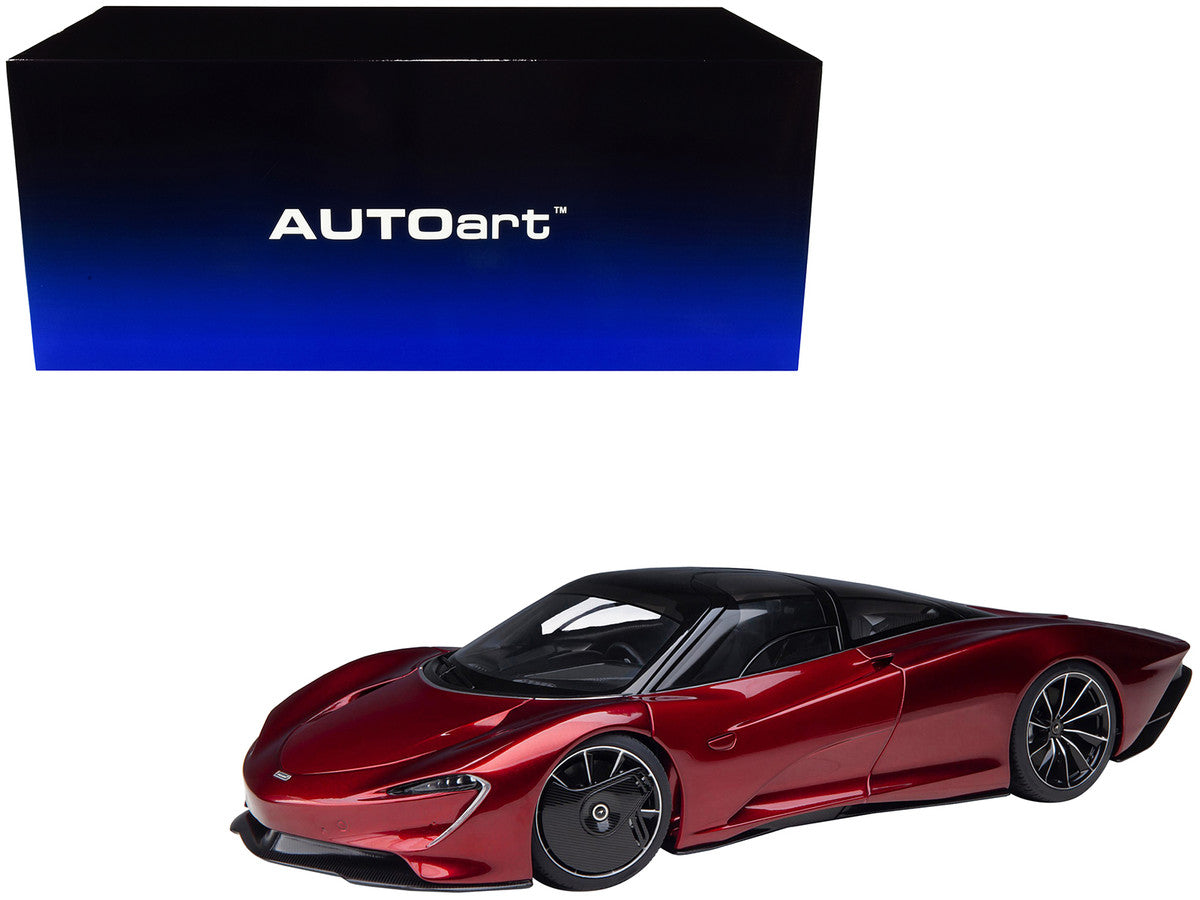 McLaren Speedtail Volcano Red Metallic with Black Top and Suitcase Accessories 1/18 Model Car by Autoart-0