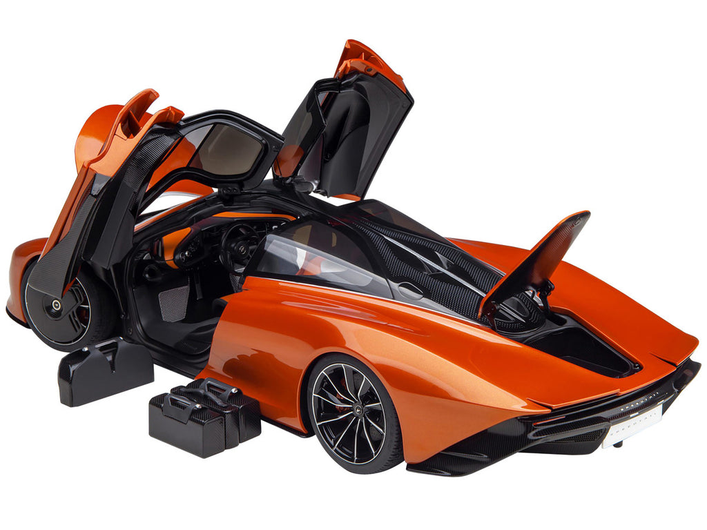 McLaren Speedtail Volcano Orange Metallic with Black Top and Suitcase Accessories 1/18 Model Car by Autoart-1