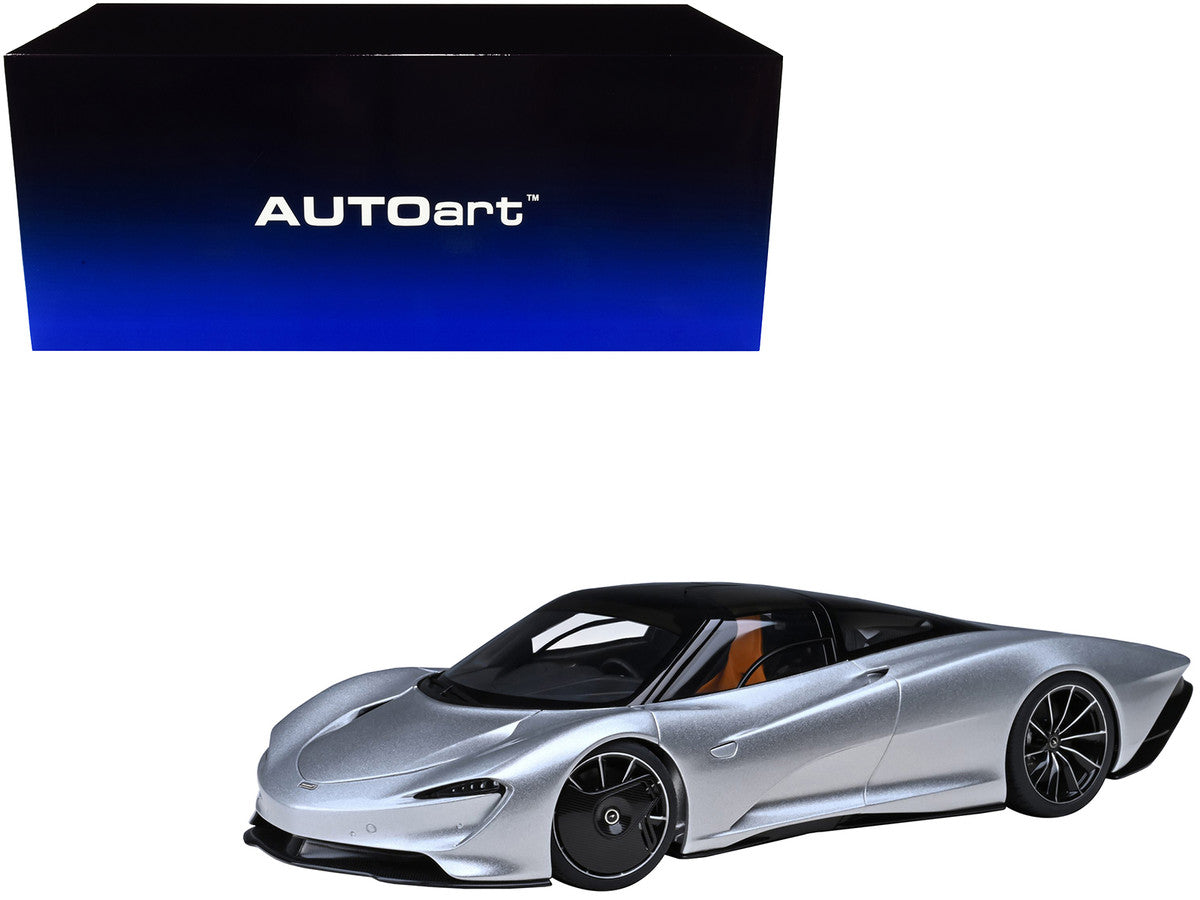 McLaren Speedtail Supernova Silver Metallic with Black Top and Suitcase Accessories 1/18 Model Car by Autoart-0