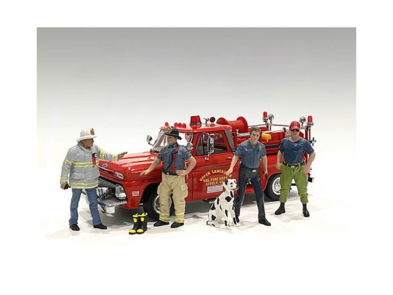 "Firefighters" 6 piece Figure Set (4 Males 1 Dog 1 Accessory) for 1/18 Scale Models by American Diorama-0