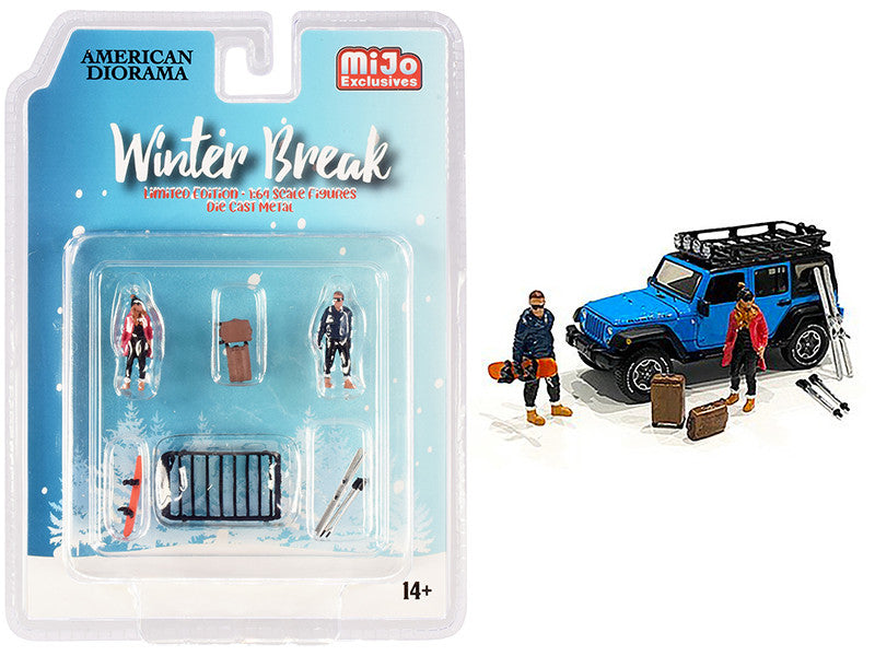 "Winter Break" Diecast Set of 6 pieces (2 Figurines and 4 Accessories) for 1/64 Scale Models by American Diorama-0