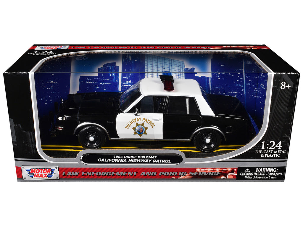 1986 Dodge Diplomat Police Car "California Highway Patrol" Black and White "Law Enforcement and Public Service" Series 1/24 Diecast Model Car by Motormax-0