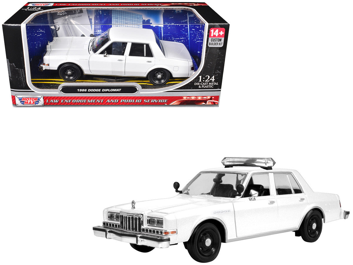 1986 Dodge Diplomat Police Car Unmarked White "Custom Builder's Kit" Series 1/24 Diecast Model Car by Motormax-0