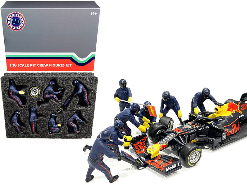 Formula One F1 Pit Crew 7 Figurine Set Team Blue for 1/18 Scale Models by American Diorama-0