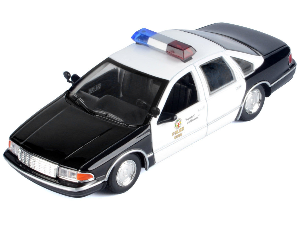 1993 Chevrolet Caprice Police Car "LAPD (Los Angeles Police Department)" Black and White "Law Enforcement and Public Service" Series 1/24 Diecast Model Car by Motormax-1
